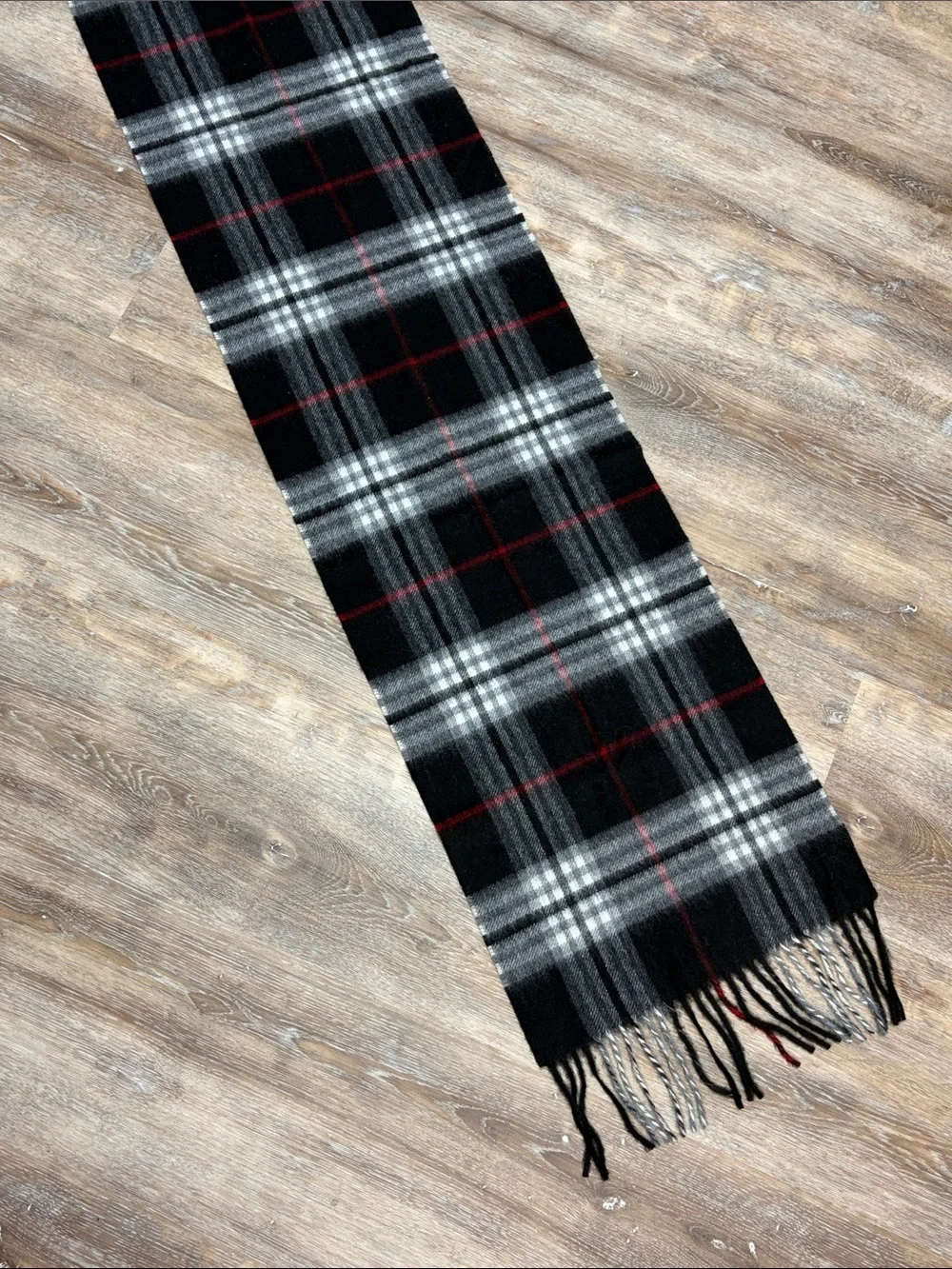 NWT Murano Cashmere Scarf Black White Red Plaid Check Designer Quiet Luxury